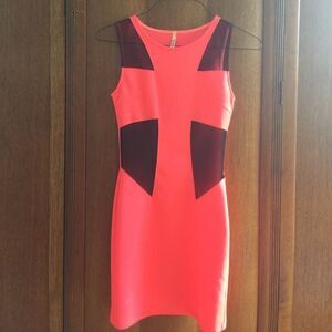 ViJo Couture hot pink/sheer black panels dress, S